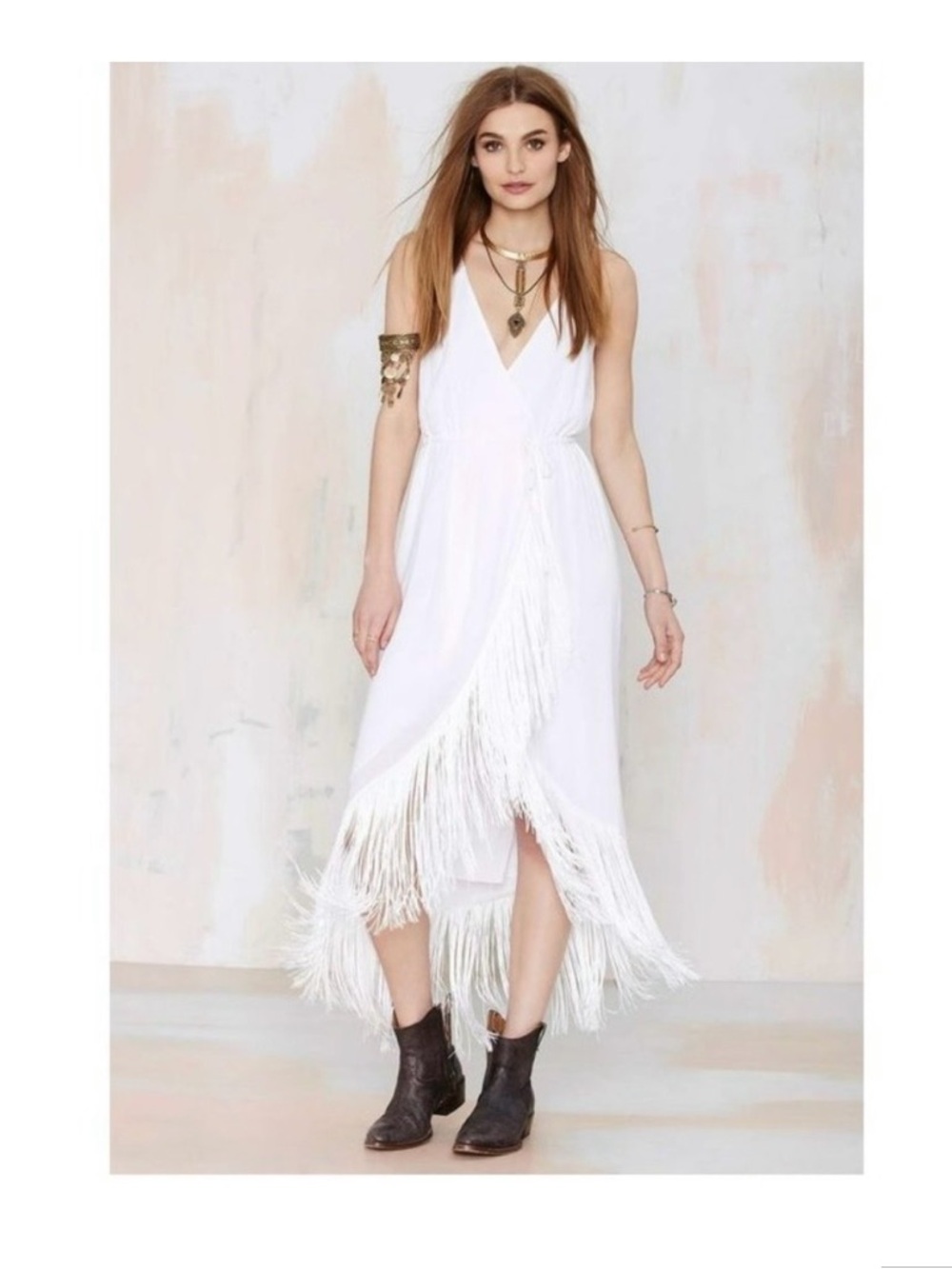 Nasty Gal White Fringe Dress
